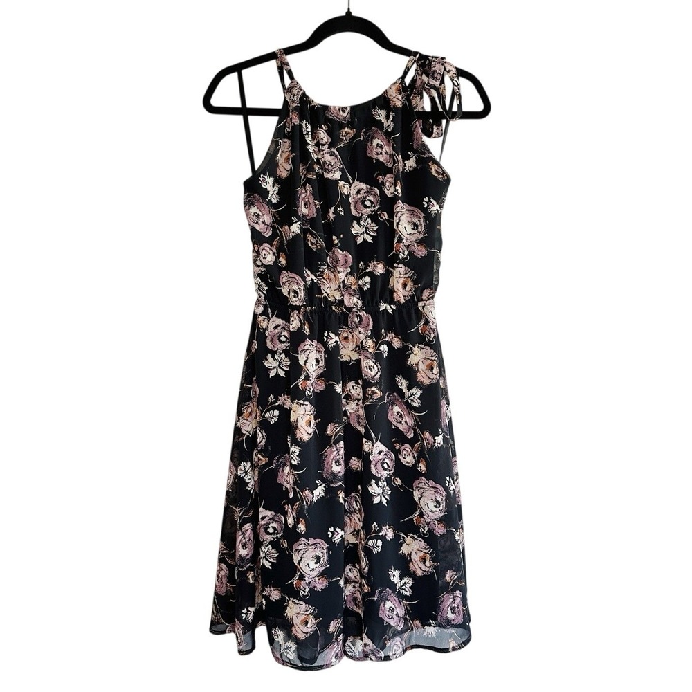 Papermoon Stitch Fix Floral Halter Dress Small Black Purple Pink Above Knee Mini